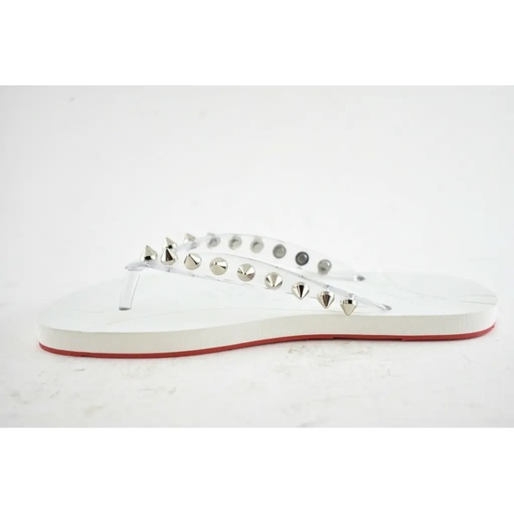 Christian Louboutin Loubi Flip Spikes Donna Flat White Thong Flip Flop Sandal 39 - Picture 8 of 12